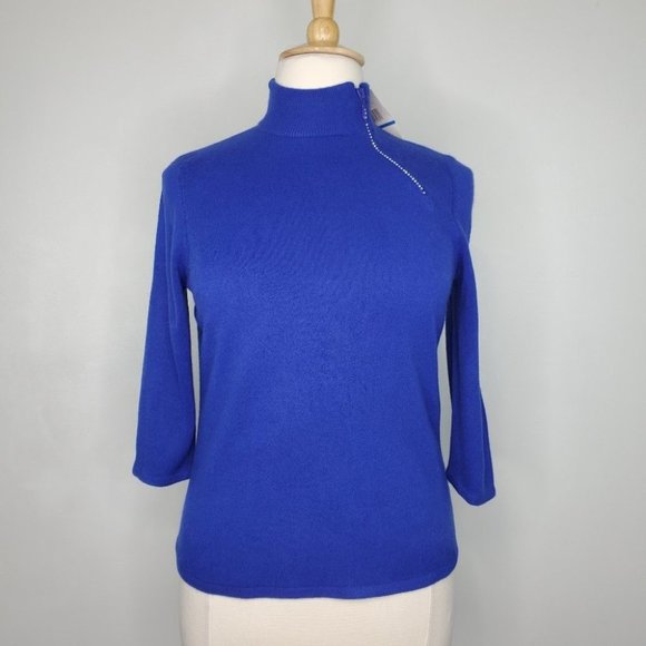 Luxe 360 Cobalt Blue Petite Sweater with Bling Zipper at Side Neck NEW Size XLP - Picture 1 of 15